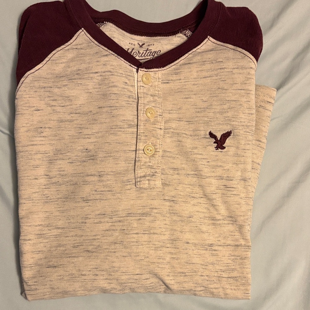 Heritage Men’s Maroon and Beige Button Down Shirt
